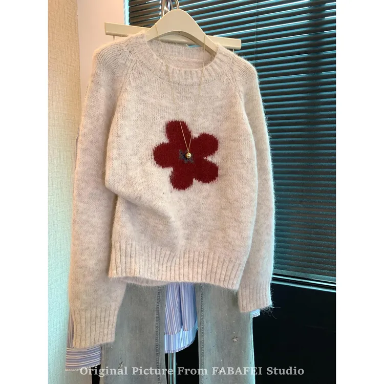 慵懒风提花毛衣女2025秋冬款套头羊绒衫软糯针织上衣松弛感针织衫