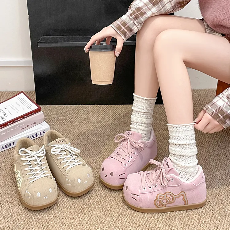 Kitty凯蒂猫大头鞋女可爱卡通秋冬新款加绒加厚厚底增高6CM板鞋女