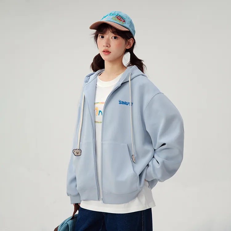 初中生秋季新款连帽拉链开衫卫衣女童休闲运动外套C25CW0185C