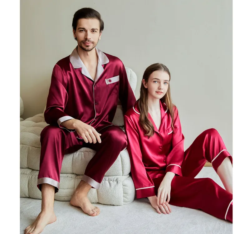 陪嫁结婚套装男女真丝睡衣大码家居服情侣上衣裤子分体设计女士