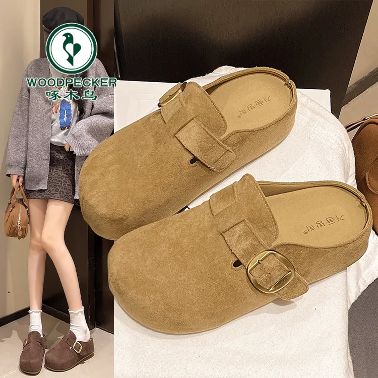 啄木鸟增高5cm复古真皮勃肯鞋女2025秋季新款爆款厚底包头半拖鞋