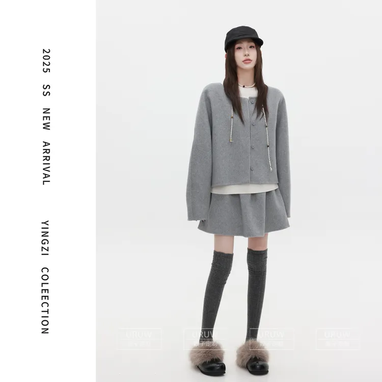 现货【颖子定制】光鸣之曲~短款圆领毛呢外套呢子蓬蓬裙套装 9023
