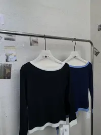 『雨美 Show』2219时尚斜肩拼接毛衣