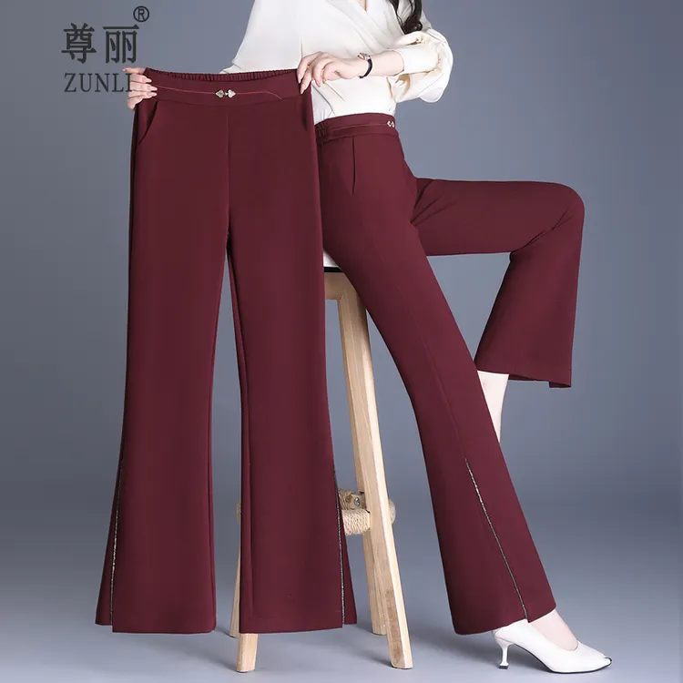2025秋季爆款时尚减龄垂坠感烫钻微喇裤子女款高腰百搭宽松喇叭裤
