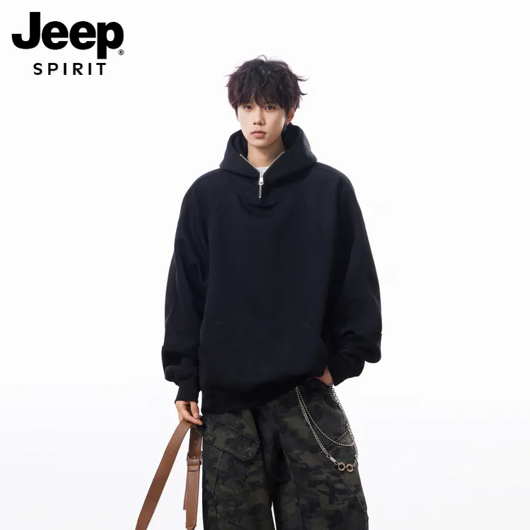 JEEPSPIRIT美式半拉链连帽卫衣男女秋设计感休闲外套百搭情侣上衣