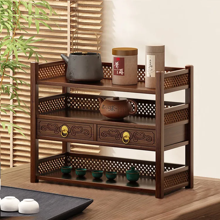 实木博古架新中式上档次高颜值桌面茶具收纳展示柜小型檀木茶叶架