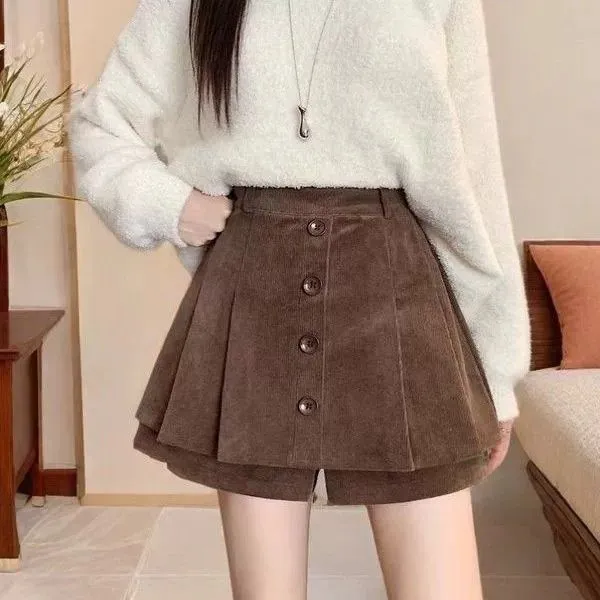 成人四季通用裙裤印染高腰短裤时尚毛呢显瘦网红ins