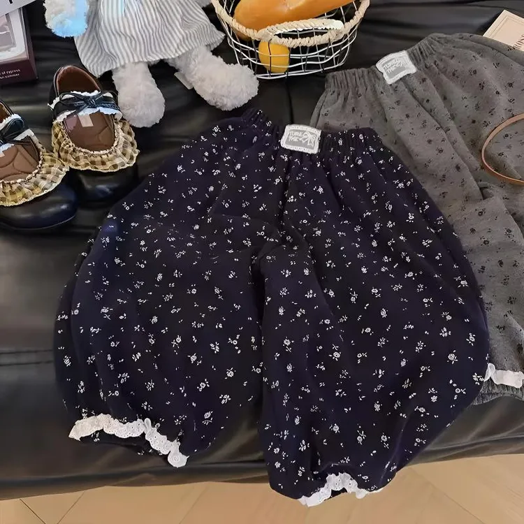女童秋季新款2025洋气百搭碎花灯笼裤中小童时髦外穿宽松休闲裤子