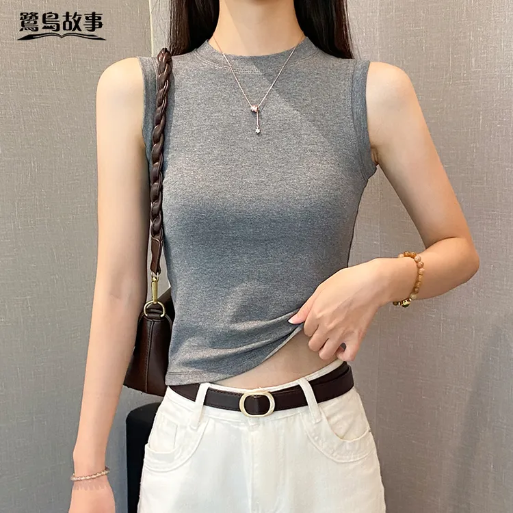 鹭岛故事小高领吊带背心女夏季内搭修身遮副乳显瘦外穿无袖上衣潮