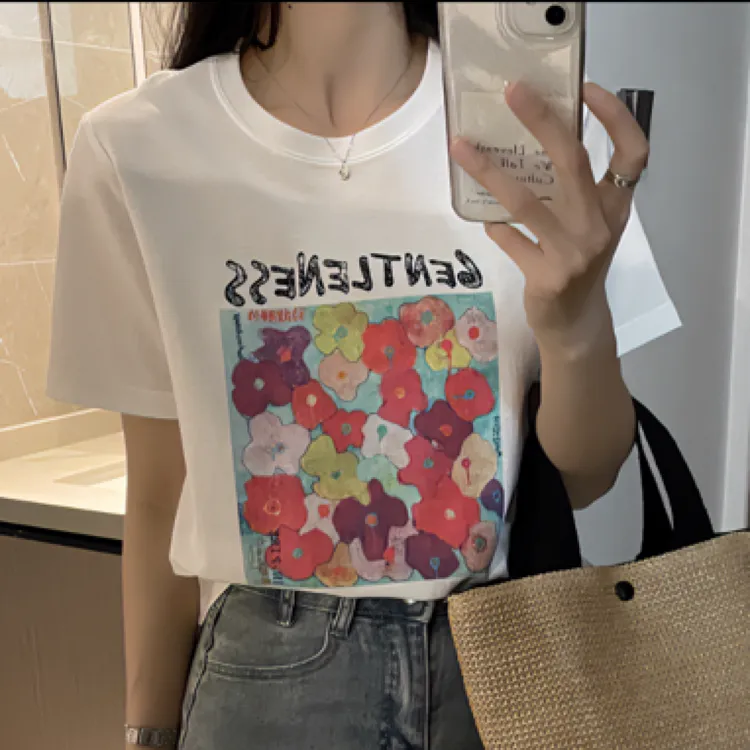 白色短袖t恤女2025年新款早春季欧货爆款小衫休闲卡通印花上衣夏