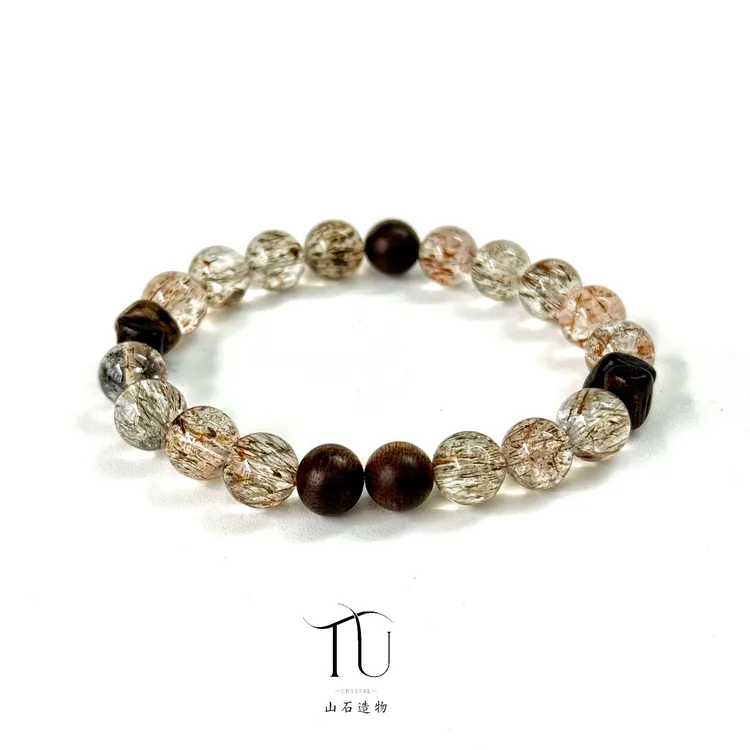【原创·金络】天然水晶黑金超七沉香木手串diy水晶串珠 多样性发一