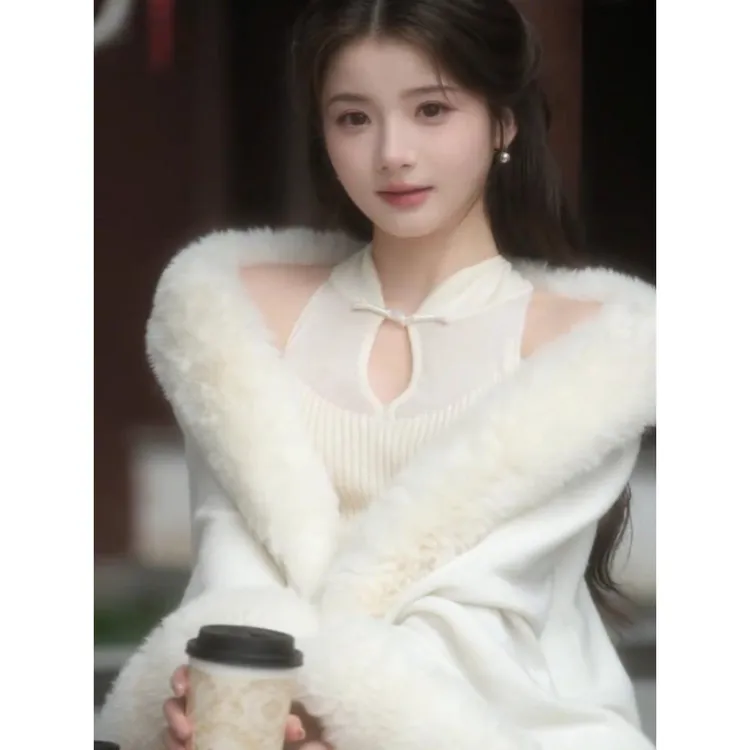 复古新款2025秋冬季小众设计感保暖毛绒斗篷气质百搭千金感外套