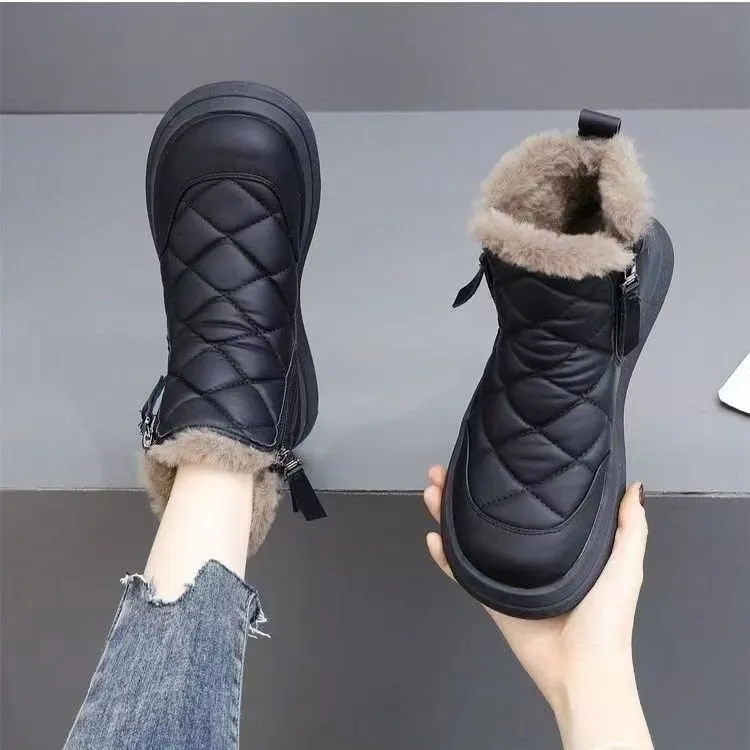 皮毛一体雪地靴女加绒加厚冬季防滑厚底短靴东北保暖大棉鞋时尚