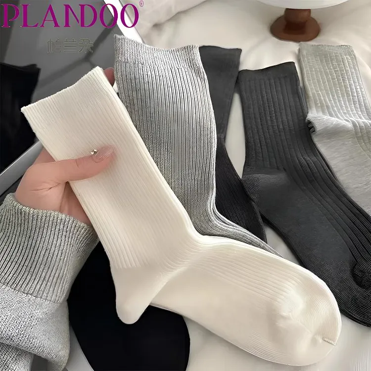 白色袜子女款春秋季中筒袜纯棉吸汗防臭韩版月子袜灰色堆堆袜秋冬
