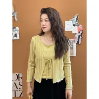 WenWen小个子韩版2025初秋显瘦减龄百搭假两件针织上衣4350
