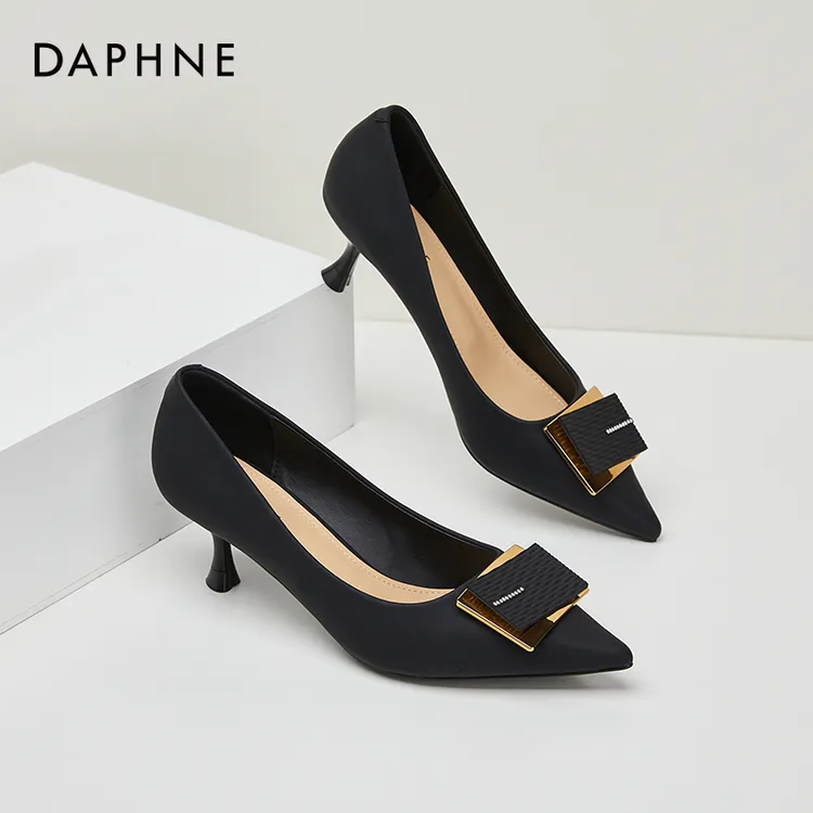达芙妮浅口高跟鞋女单跟2026新款不累脚气质感单鞋黑色尖头职业鞋商品图