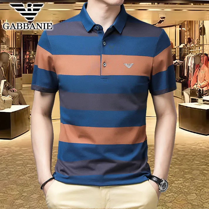 大牌专柜正品纯棉条纹短袖T恤男士夏季轻奢百搭刺绣翻领POLO衫男