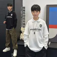 A012男童长袖T恤2025春装新款韩版中大童假两件上衣POLO衫