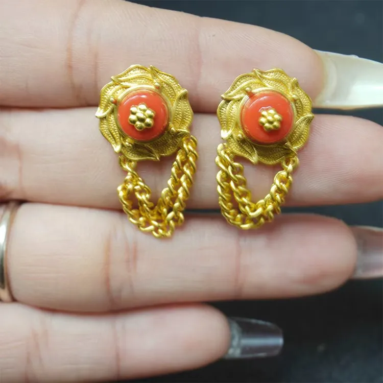 铜合金亚克力耳饰 【西藏包邮】 藏式饰品民族风耳钉吊坠一对网红款