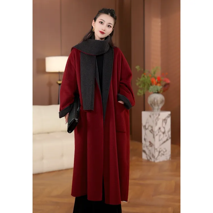 【送围巾羊绒大衣】斗篷版欧货高定羊毛大衣廓形宽松慵懒氛围感外套
