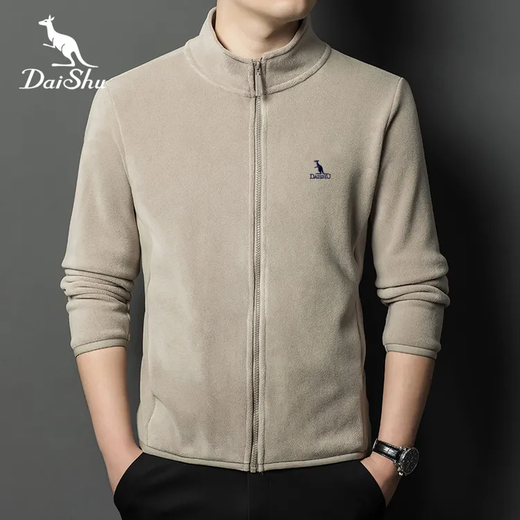Dai Shu/袋鼠冬季奥粒绒加厚拉链立领卫衣男士高档刺绣保暖上衣潮