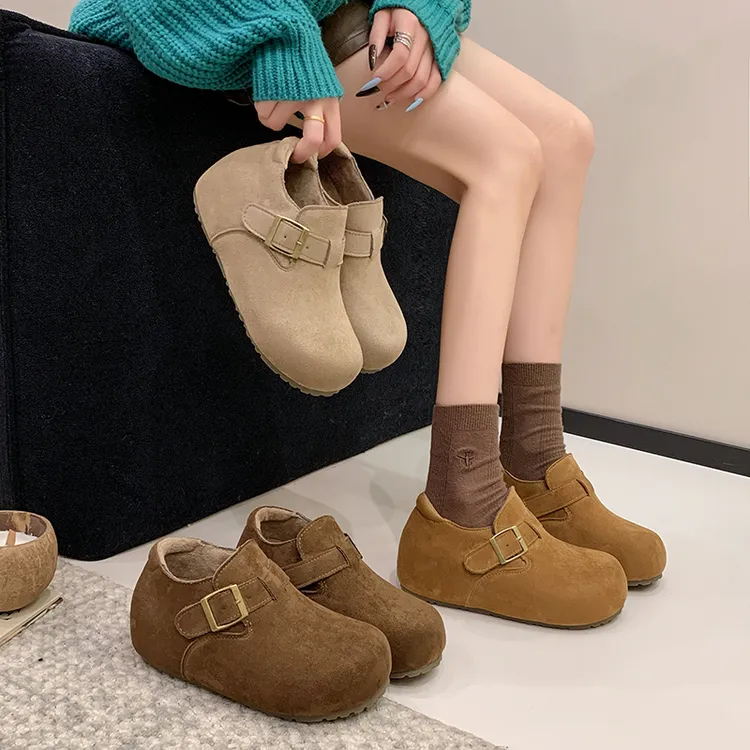 6CM增高加绒加厚勃肯鞋女鞋2025冬季新款舒适保暖复古小个子女