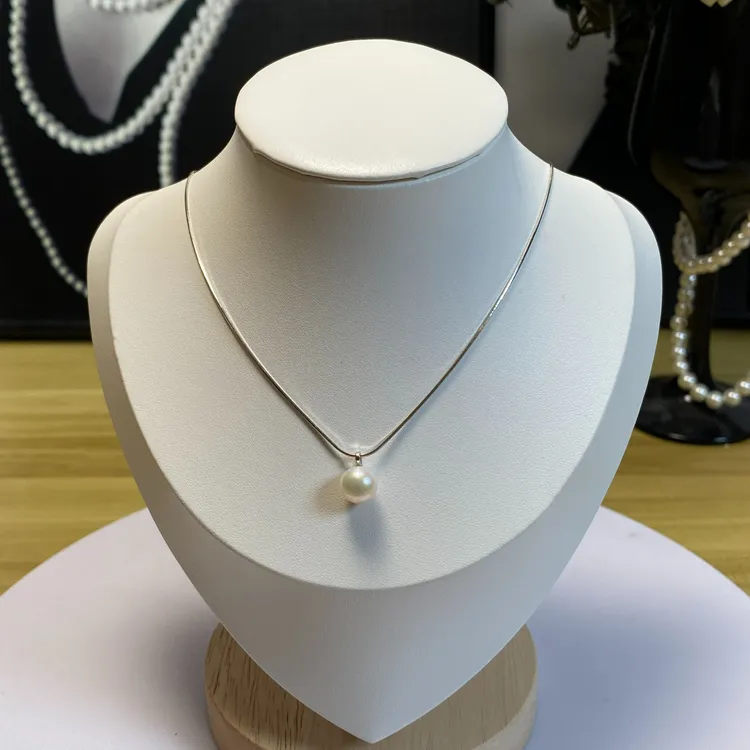S925银蛇骨单颗天然淡水珍珠项链白色简约百搭气质经典大点位