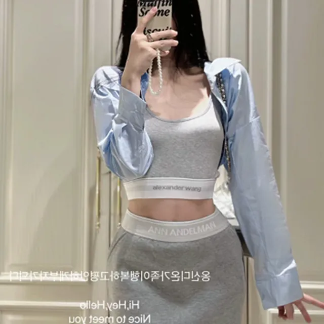 纯欲风气质套装女夏季运动吊带背心罩衫衬衫显瘦休闲短裙子三件套