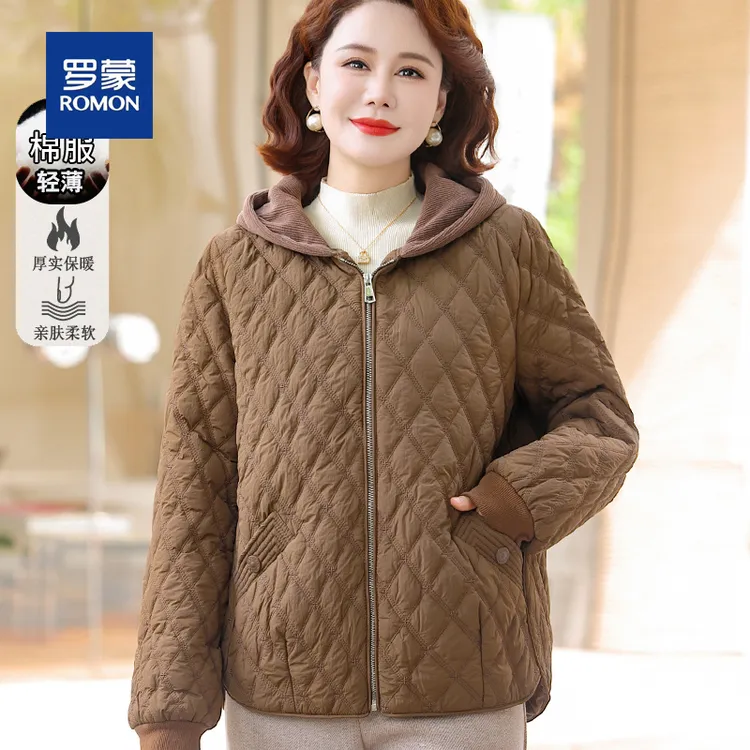罗蒙洋气小个子妈妈秋冬装轻薄款棉衣外套时尚新款中老年女士棉服