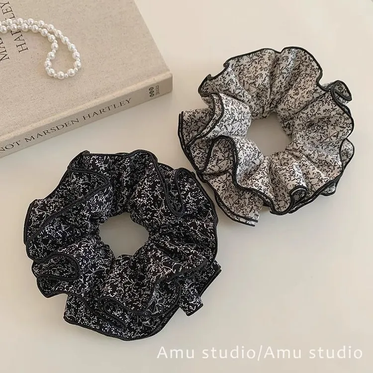 新中式复古碎花双层大肠发圈女气质低马尾发绳扎头发头绳皮筋头花