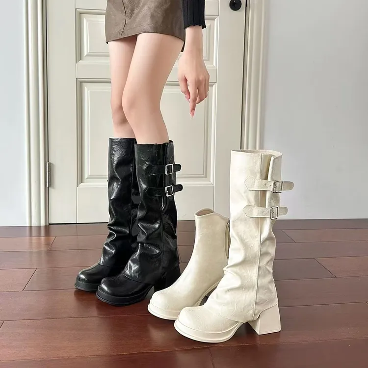 长筒靴女2025秋冬新款时尚裤管靴粗跟可拆卸骑士靴两穿大码高筒靴