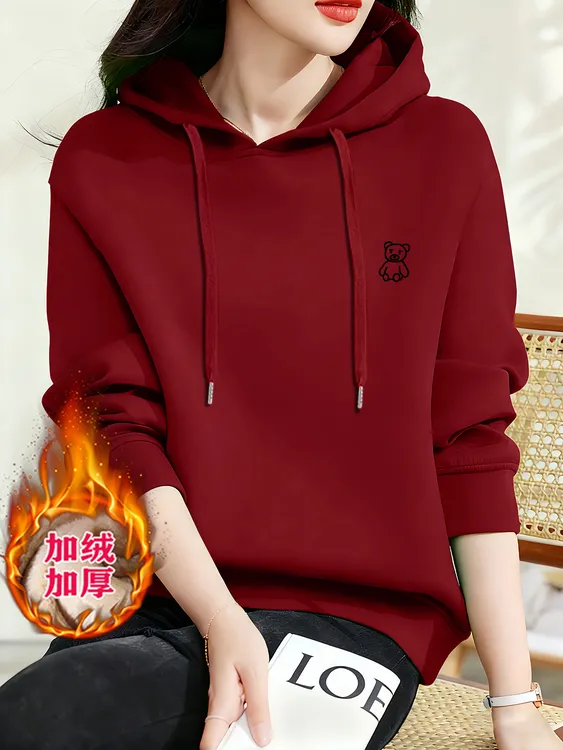 女士连帽长袖卫衣女秋冬季新款中年洋气加绒加厚长袖休闲上衣外套
