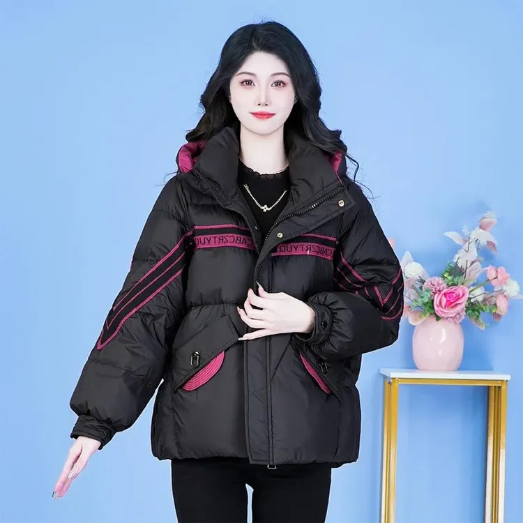 高品质】棉服女2025冬季新款拼接短款棉衣韩版宽松连帽棉袄外套潮