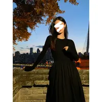 Miss sumeyY3996自制气质长袖连衣裙收腰显瘦赫本风拼接气质长裙
