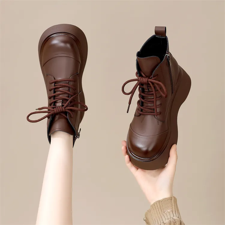 厚底复古马丁靴女2025秋冬季新款百搭英伦风加绒增高显瘦防滑短靴