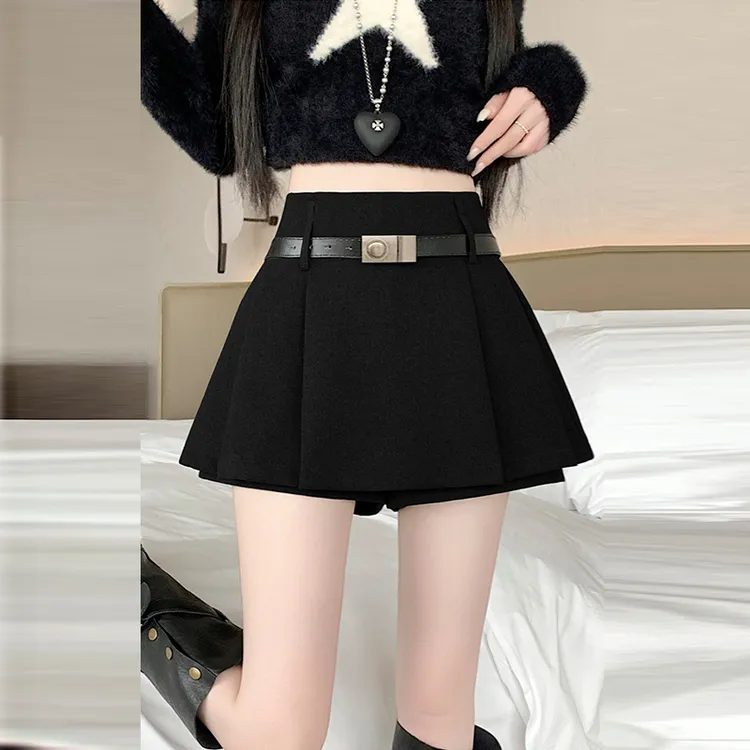 毛呢短裙裙裤女款秋冬2025新款小个子时尚A字百褶裙高腰显瘦裤裙
