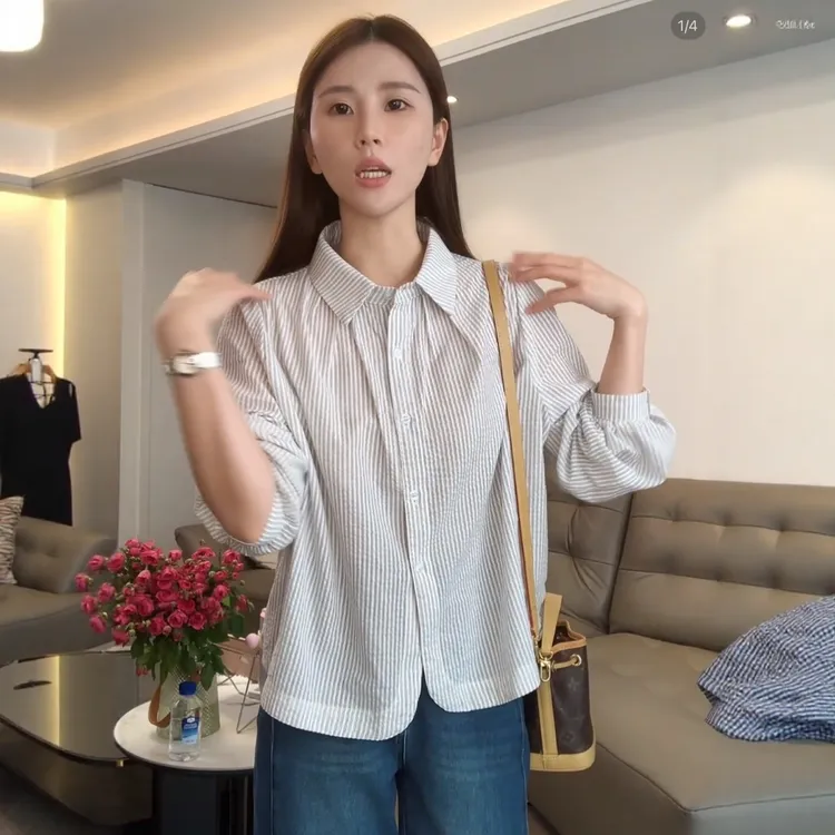 爆款设计感条纹衬衫外套女装2025秋季流行时尚减龄巨好看休闲上衣