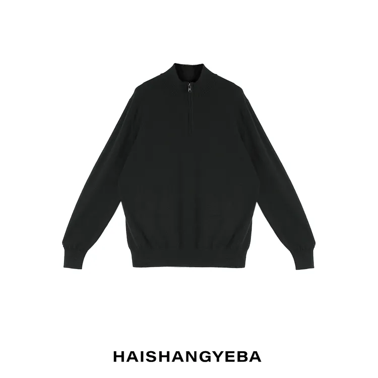 【海上叶爸】新款2025秋冬百搭绵羊毛宽松半拉链长袖毛衣