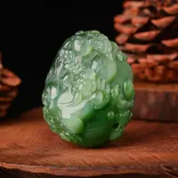 【泓贝珠宝-N686】和田玉老料碧玉猫眼双色貔貅吊坠