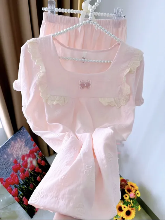 6632 云朵棉睡衣女夏季带胸垫短袖短裤家居服套装