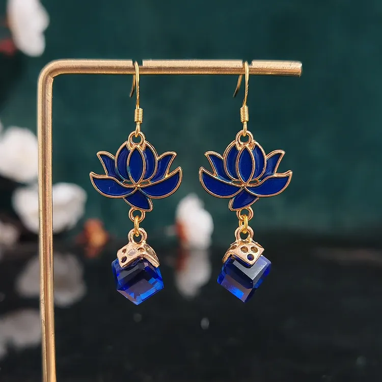多吉米 合金耳饰 蓝荷雅境耳环耳饰新中式复古配汉服旗袍马面裙
