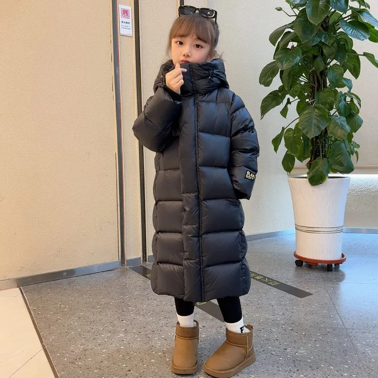 儿童黑色羽绒服长款白鸭绒加厚保暖面包服亲子装外套