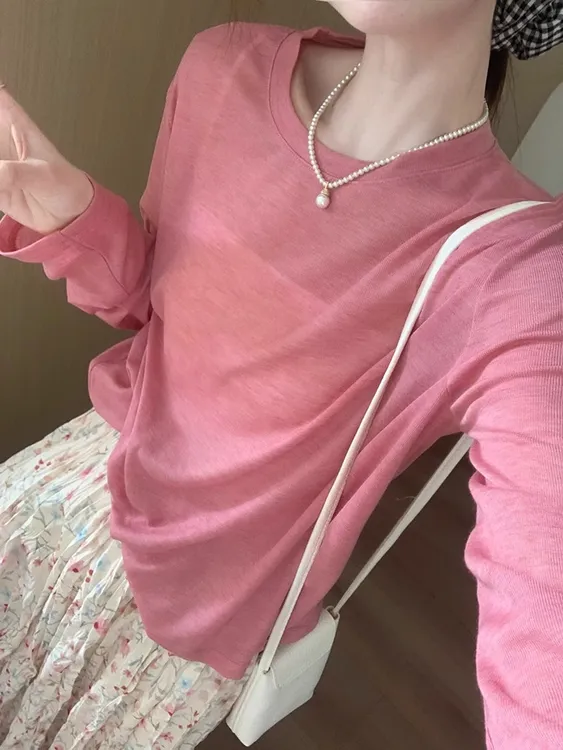 纯色基础款微透防晒罩衫女夏季新款韩版圆领百搭宽松显瘦面膜上衣