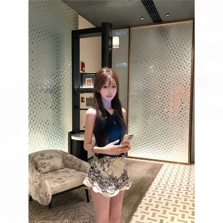 蝴蝶结正肩短袖T恤蕾丝花边短裤两件套女夏季千金气质老钱套装