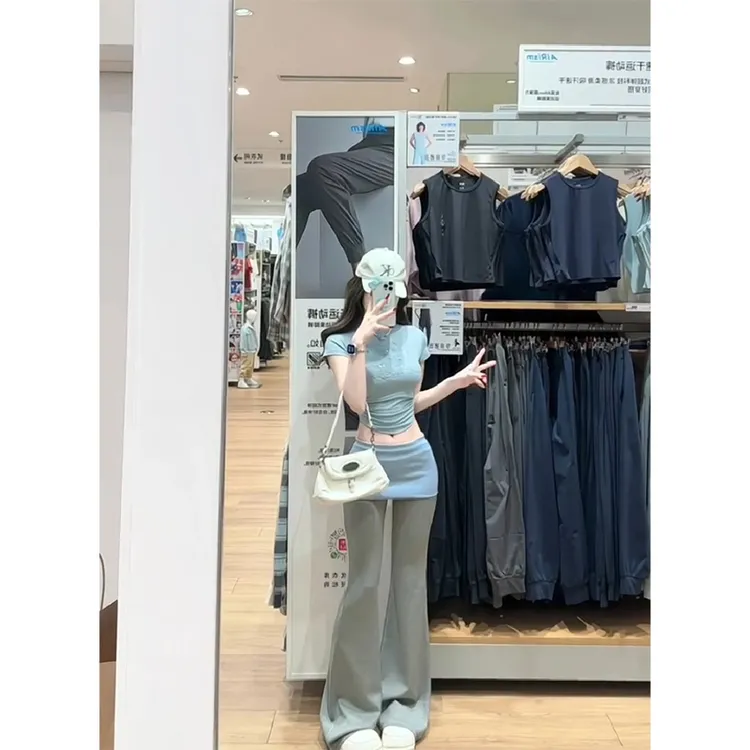 纯欲风性感辣妹修身短袖上衣女2025夏季新款显瘦休闲长裤裙两件套