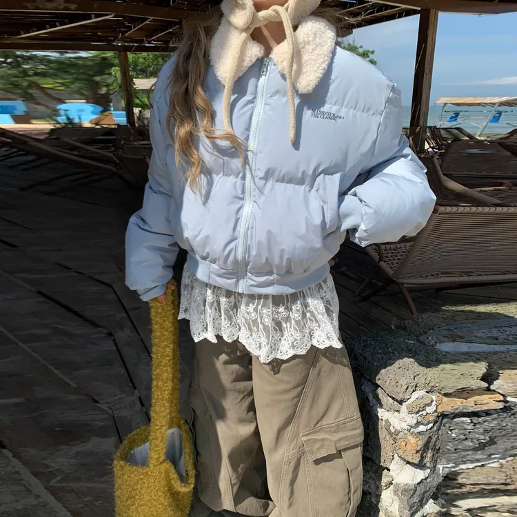 【小甜专属】甜酷风翻领羊羔绒短款棉服外套新款冬季保暖不臃肿面包服棉衣潮