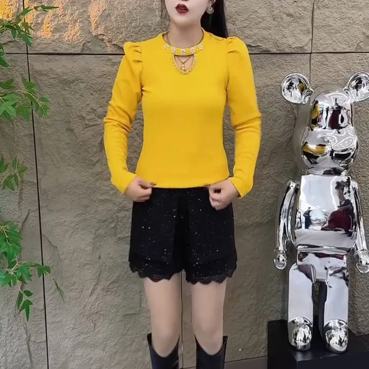 加绒打底衫秋季常规款薄款宽松型圆领长袖休闲风