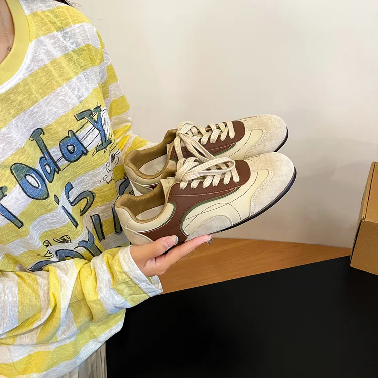 赵露思同款复古撞色平底德训鞋泽西风配裙子运动休闲鞋阿甘板鞋女