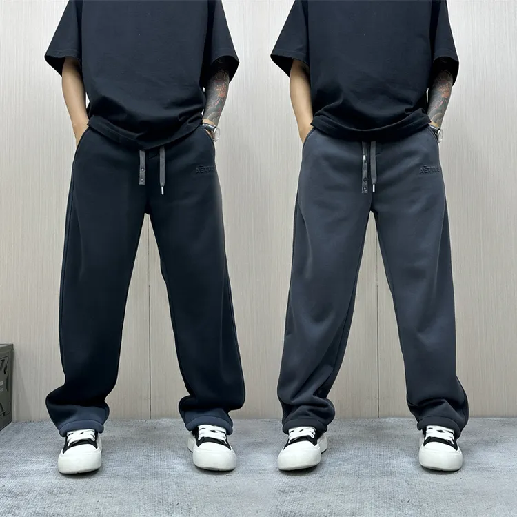 昊Studio冬季男士百搭休闲纯色加绒直筒长裤时尚裤直筒宽松弯刀裤