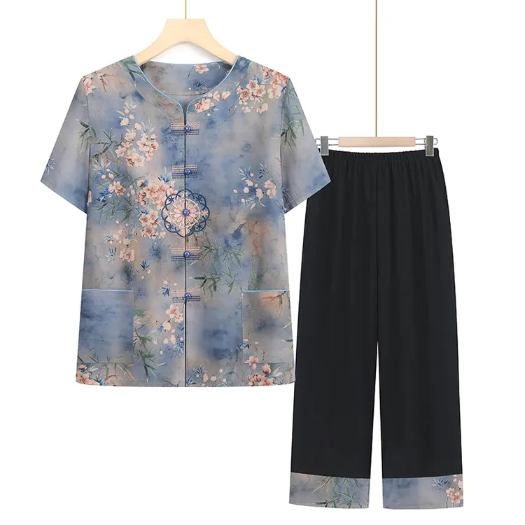 奶奶衣服夏季短袖衬衫60岁70多岁衣服老年人女装夏装衬衣夏天套装